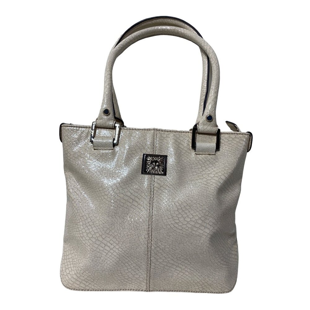 Anne Klein Beige Croc-Embossed Tote Bag Vintage Zebra Lining & Multiple Compartm